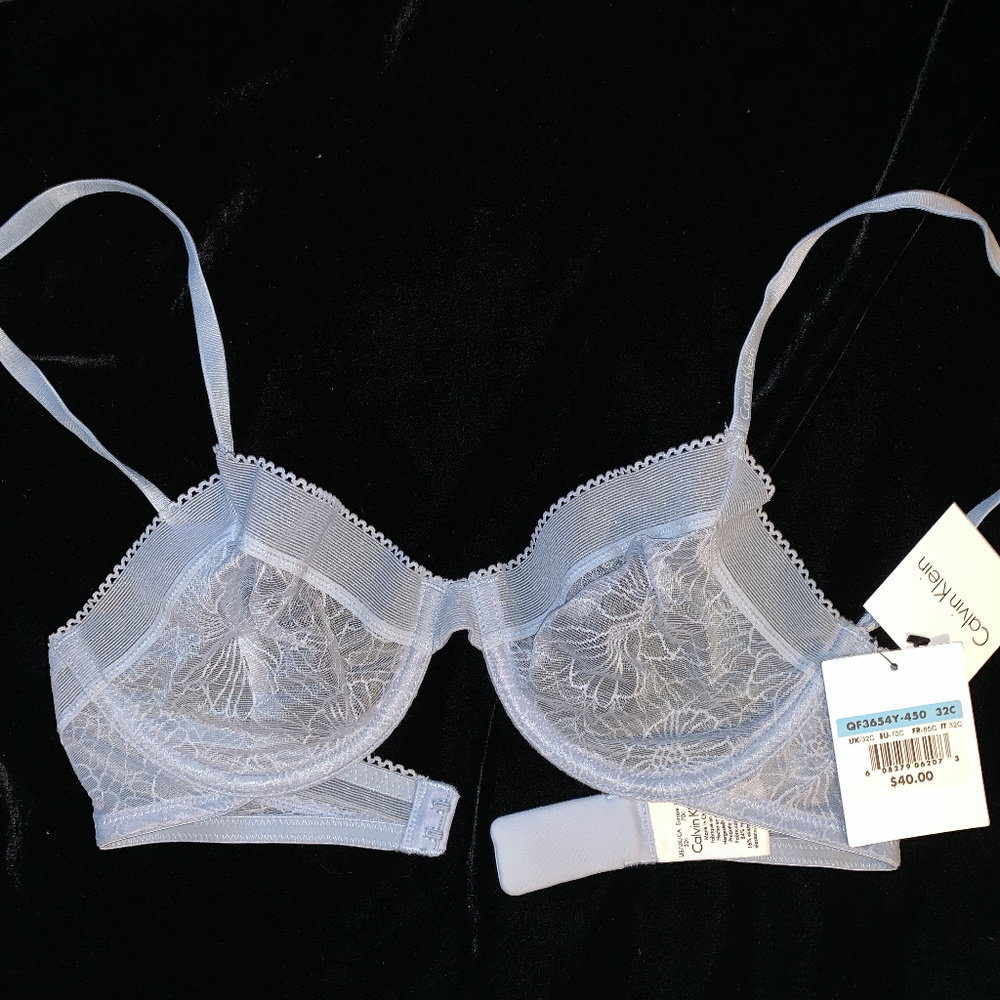 Calvin Klein Bare underwire lace gray Bra 32C NWT